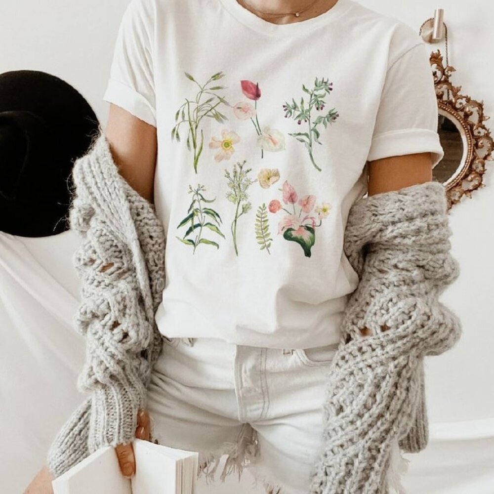 Wild meadow flower nature tee, Floral Tee, Gardener Botanical Shirt